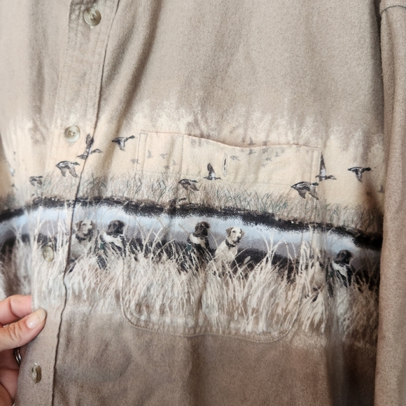 Cabela's 💙 Deerskin Soft Chamois Duck Hunting Print Button Down Shirt Plus 3XL - Picture 4 of 9